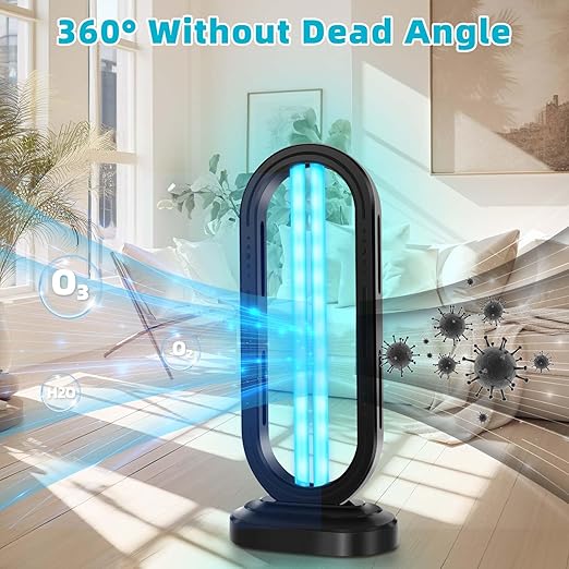 UV Light Sanitizer,4-Speed Timing and Remote Control UVC Home Disinfection Device,Ultraviolet Light Sanitizer for Bed Bugs and Dust Mites,UV Lamp for Whole Room,Black