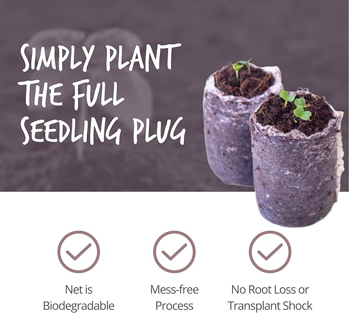 Pure Coconut Coir Netted Seed Starting Pellets - 42mm - Pack of 50 - Sustainable, Renewable, Unamended - Superior to Peat Plugs - High Water Holding - Minimize Root Loss & Transplant Shock