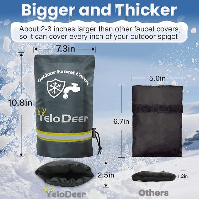 Outdoor Faucet Cover for Winter, Yelodeer 2 Packs 7.1" W X 10.7" H Upgraded Thicken Spigot Pipe Covers, Reusable Waterproof Oxford Faucet Sock, Hose Bib Covers for Winter Insulated Freeze Protection