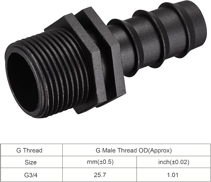 MECCANIXITY Drip Irrigation Fittings 19.4mm Barbed to G3/4 Male Thread for 3/4 Inch Tubing (Black, Pack of 8)