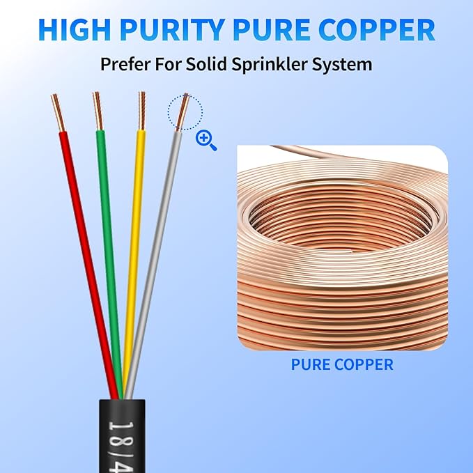 18/4 Solid Sprinkler System Wire 150ft, 18 Gauge Irrigation Wires PVC Jacket Sprinkler Cable for Underground Irrigation Valves Field Central Control System