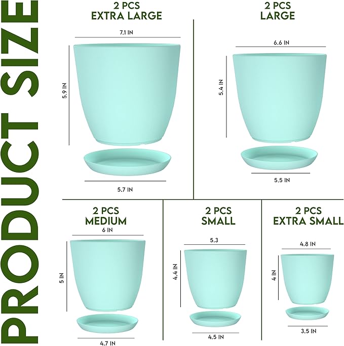 Utopia Home - Plant Pots Indoor with Drainage - 7/6.6/6/5.3/4.8 Inches Home Decor Flower Pots for Indoor Planter - Pack of 40 Plastic Planters for Indoor Plants, Cactus, Succulents Pot - Aqua