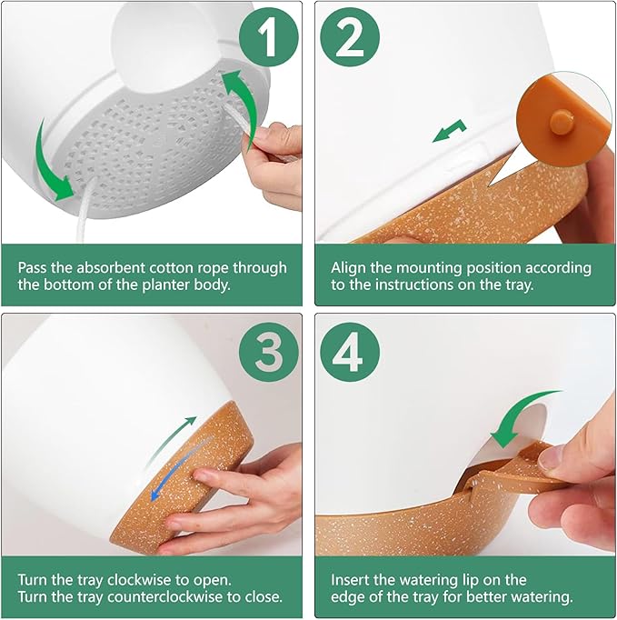 White Self Watering Pots with Drainage Planting Pots for HousePlants Plastic Flower Pots Outdoor Plant Pots Gift Idea Decorative Flower Pots Draining Pots for Indoor Plants