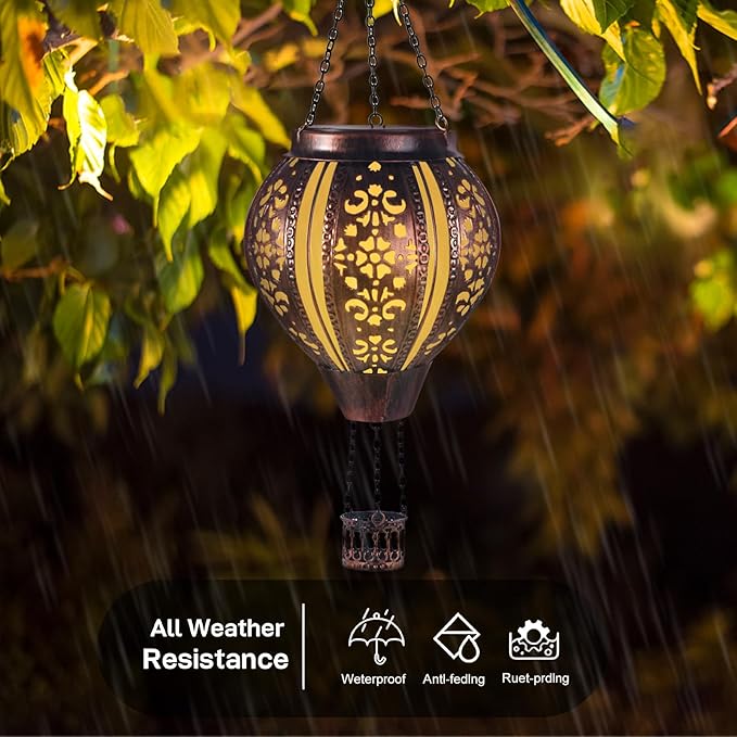 pearlstar Hot Air Balloon Solar Lantern Outdoor Waterproof Hanging Solar Light Decorative for Porch Shed Fence Patio Yard Garden Lighting, Gardening Gift for Women Mom, Morocco