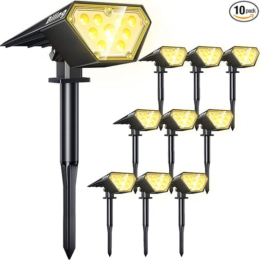 Biling Solar Spot Lights Outdoor, Bright 700 Lumen IP67 Waterproof Adjustable Landscape Lights for Patio Pathway Yard Garden Driveway Pool - Warm White (10 Pack)