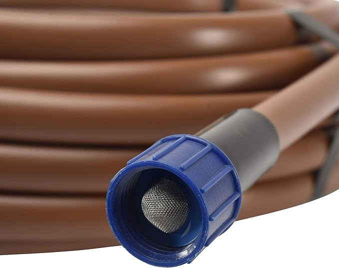 Raindrip SDT50P 5/8-Inch Drip Irrigation Supply Tubing, 50-Foot, with Hose Thread Swivel Adapter and End Plug, for Irrigation Drippers, Drip Emitters and Drip Systems, Made with polyethylene, Brown