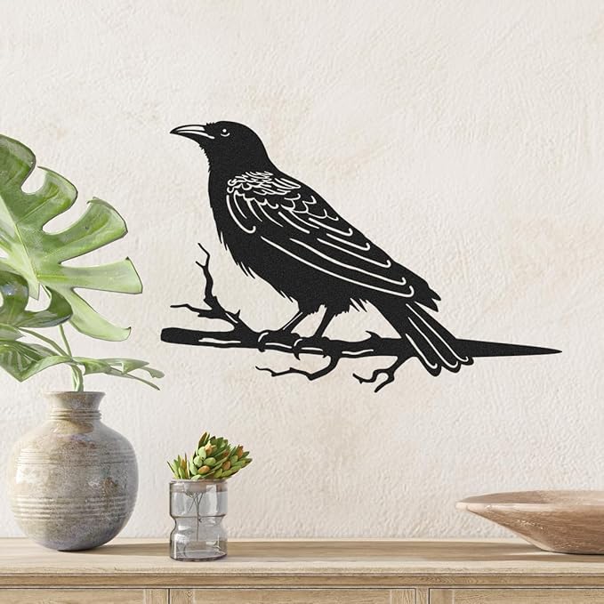 Raven Decor,Metal Birds Yard Decor,Metal Yard Art Outdoor and Garden,Tree Decorations Outdoor,Metal Yard Animals,Black Crows Halloween Decor,Garden & Patio Decor