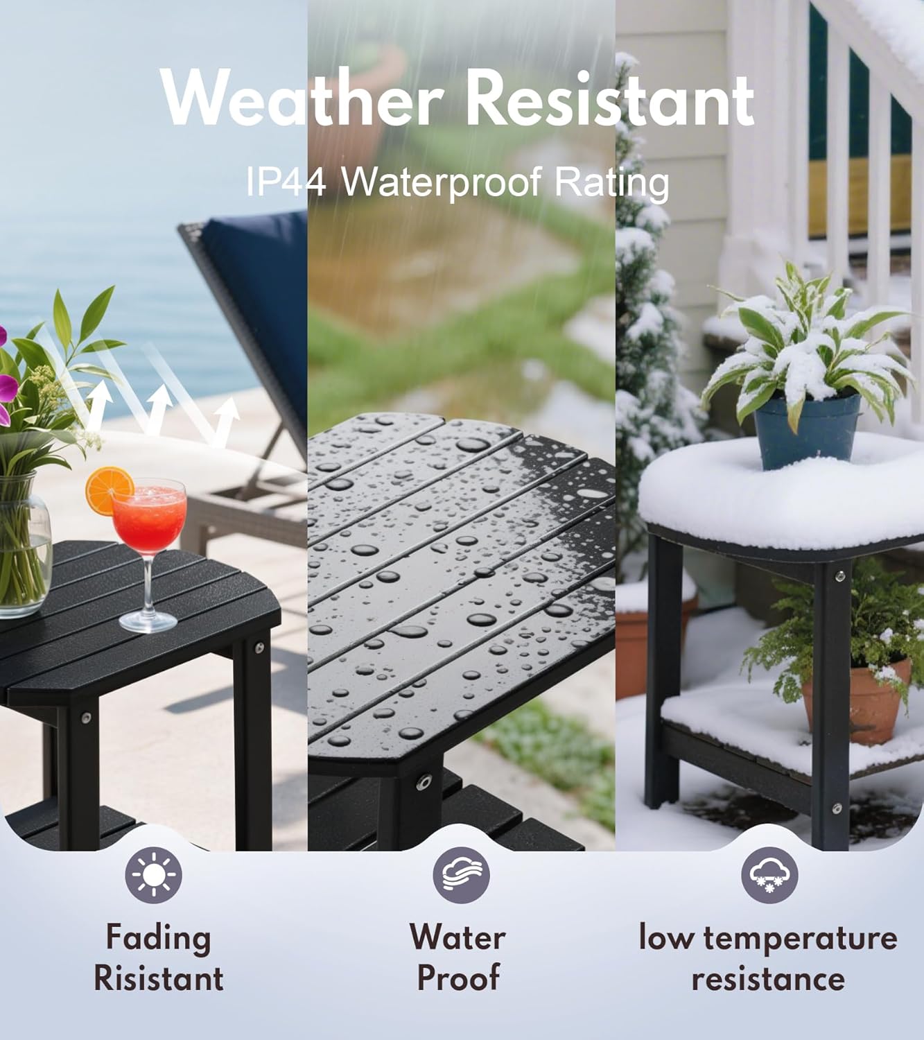 PASAMIC Outdoor Side Table, HDPE Adirondack Oval Side Table with 2-Tier Storage, Weather Resistant Outdoor End Table for Patio, Backyard, Pool, Indoor Companion, Beach, Easy Maintenance Table (Black)