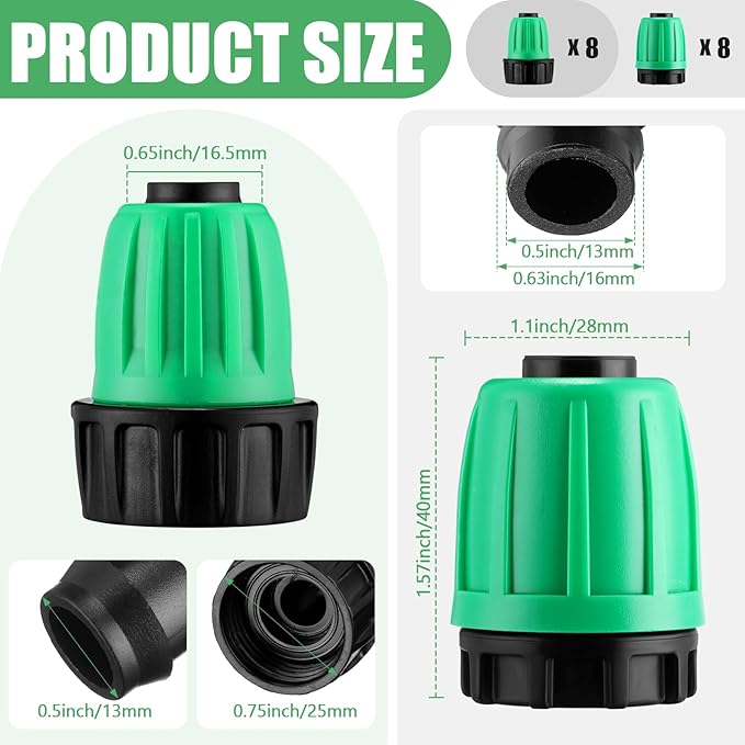 12 Pcs 1/2 Inch Garden Hose Adapter 3/4 to 1/2 Drip Irrigation Tubing Faucet Adapter Drip Irrigation Parts Faucet to Hose Adapter for Garden 3/4 Inch Faucet Connector (Green)