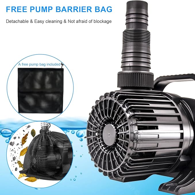 Outdoor Large 3900gph-230W 32.8FT Pond Water-fall & Kio Fish Fountain-s &Garden Pump Submersible IPX8: Long 32.8FT Cord Smart-er & Quieter Duck & Yard &Patio Ponds Pumps, 1 Barrier Pump Bag