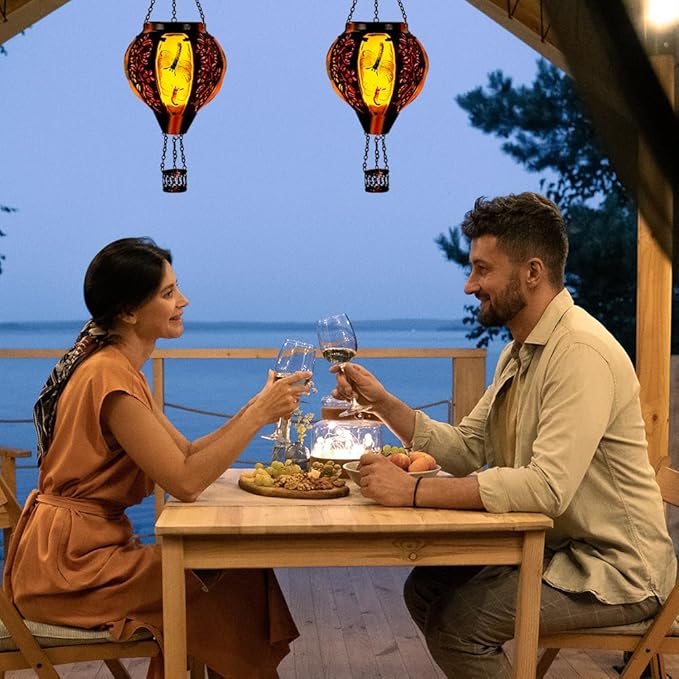 Dragonfly Solar Hot Air Balloon Lantern with Flame, Light Solar Outdoor Lantern Hanging Lanterns Decor for Garden Yard Patio, Dragonfly Gifts for Women Mom Grandmom