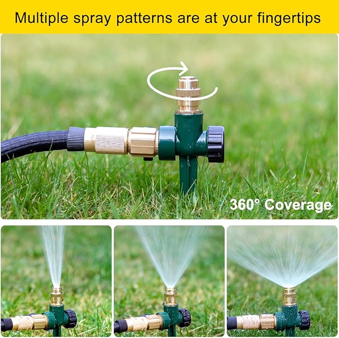 FANHAO 2 Pack Metal Lawn Sprinkler for Yard, Automatic Garden Water Sprinkler on Spike Base, Adjustable Brass Sprinkler Nozzle 360 Degree Large Area Coverage for Lawn Grass Patio Garden Irrigation