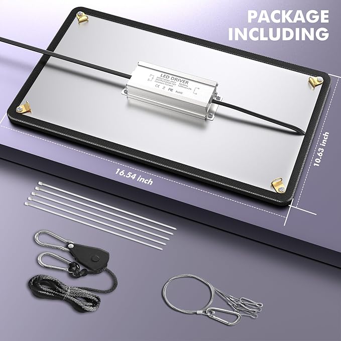 1000W LED Grow Light, Full Spectrum Plant Light, UV-IR Included Hanging Grow Lights for Indoor Plants Seedling Hydroponic Plants Veg Flower Growing Lamps for 3x3/2x2 Grow Tent (Actual Power 100±5W)