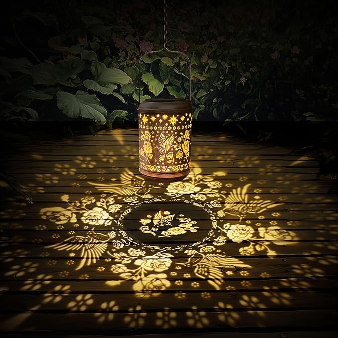 Kaixoxin Solar Garden Decor Metal Lantern Hummingbird Table Lamp Bronze Outdoor Dercoration Great Gift for Women Mon Grandma Hanging Lights for Patio Courtyard Garden