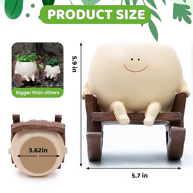 Large Smiley Face Planter Pot, Cute Resin Flower Head Planters for Indoor Outdoor, Unique Rocking Chair Plant Pot for Succulents Plants Live with Drainage Hole, Gift IdeaI for Mother Christmas