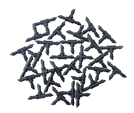 Sowaka 30 Pcs Drip Irrigation Fittings Kit Black 1/4 Inch Tube End Goof Hole Plugs Irrigation Stoppers for Drip Systems Home Garden Lawn Supplies (Tee)