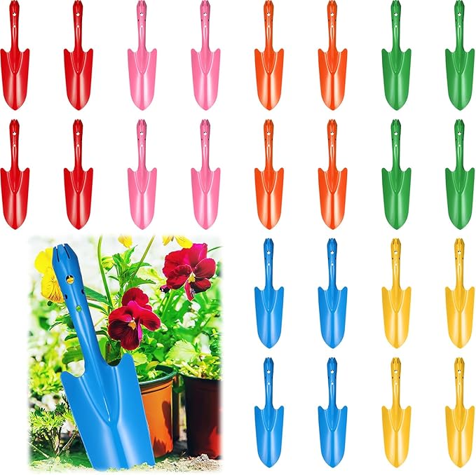 Mini Colorful Metal Hand Shovel Digging Trowel Set Transplanting Garden Shovel for Flower Soil Planting Succulent Kids Teens Women Men Gift Indoor Outdoor, 6 Colors (24 Pcs,11 x 3 Inch)