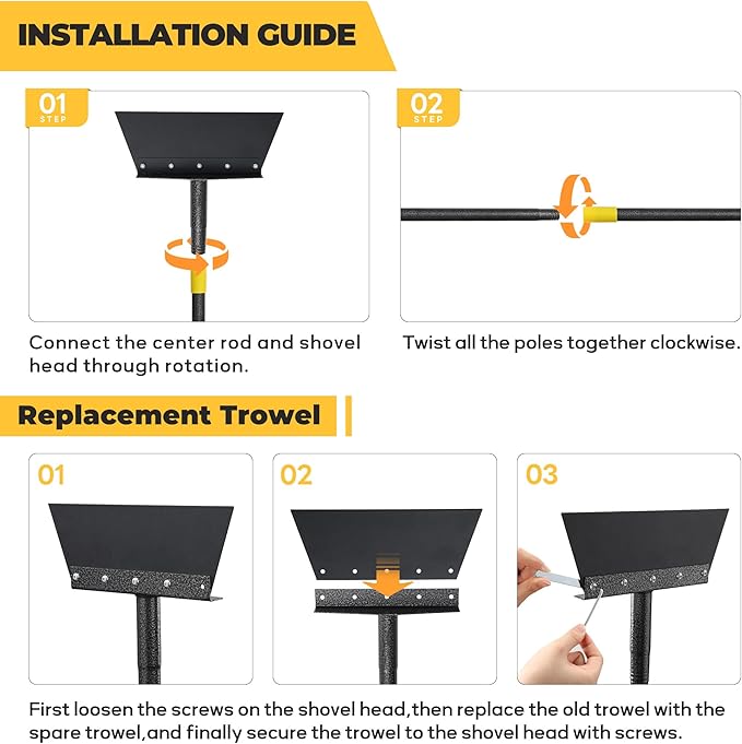 Garden Cleaning Shovel, 63" Adjustable Floor Scraper Long Handle Heavy Duty Tool, Multifunctional Flat Shovel Gardening Tools for Digging, Weeding,Scraping, Ice Remove (2 Blades)