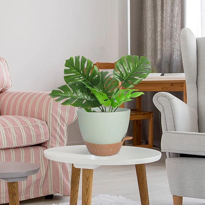 Planters for Indoor Plants, 10/9/8 Inch Self Watering Plant Pots with Drainage Hole, Plastic Planters Flower Pots for Indoor Outdoor Plants (Green)