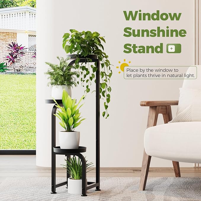 Bamworld Tall Plant Stand Indoor Outdoor, Corner Metal Flower Pot Stands for Multiple Plants, 3 Tier Heavy Duty Plant Shelf for Patio Garden Balcony Living Room Bedroom