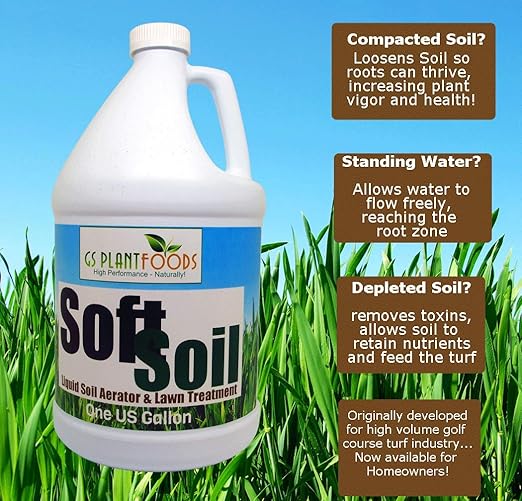 Soft Soil Liquid Soil Aerator & Lawn Treatment to Fix Compacted Soils, Improve Drainage with Non-Mechanical Liquid Application. 1 Gallon