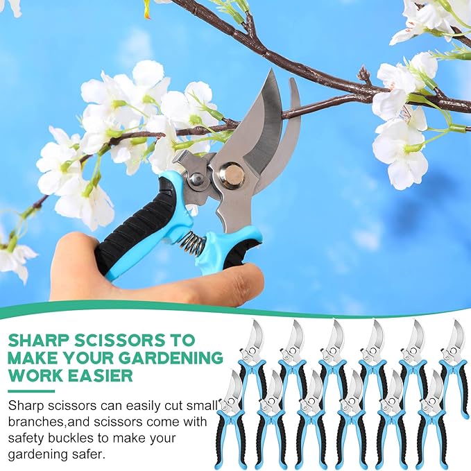 Lothee 12 Pcs Pruning Shears Bulk for Gardening Flower Shears, Floral Scissors 7.5 Inch Bypass Garden Hand Shears Clippers for Cutting Flowers, Trimming Plants Heavy Duty Garden Tools(Blue)