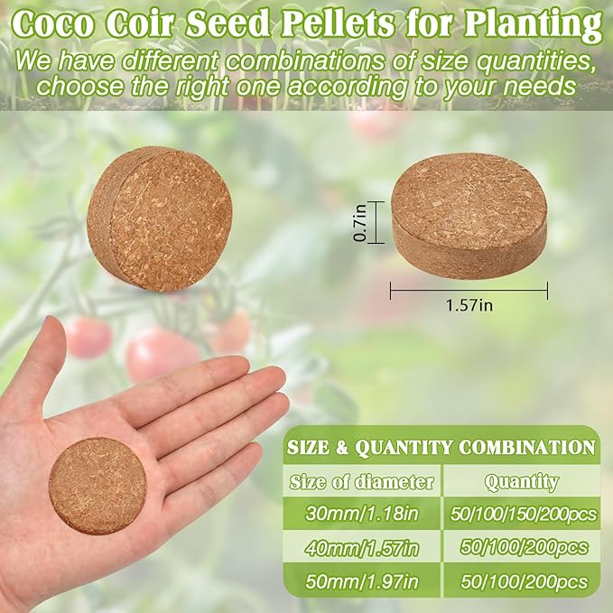 ZeeDix 100 Pcs 40mm Organic Coco Coir Pellets, Compressed Coconut Coir Seed Starter Soil Expanding Soil Discs Potting Soil Dirt Pellets for Planting Bonsai, Herbs, Plants, Flowers and Vegetables