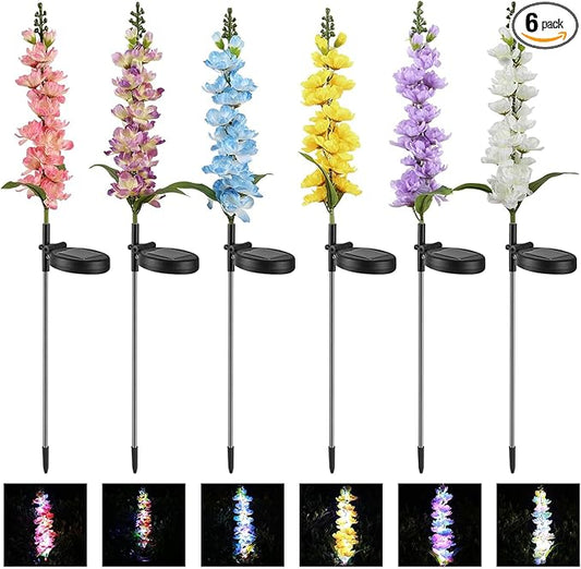 Solar Delphinium Flowers Lights Waterproof Color Lights Upgraded Solar Panel 2 Light Modes Solar Waterproof LED Solar Lights Outdoor for Yard Garden Lawn Pathway Decoration (6)
