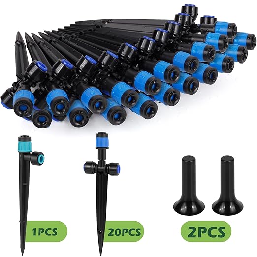 21PCS Adjustable Drip Irrigation Emitters(Fan-Shaped) Kit-Quick Connect for 1/4" Tubing, Dual Adjustment System-Easy to Install Drippers for Precise Garden Watering of Vegetables,Shrubs&Flowers