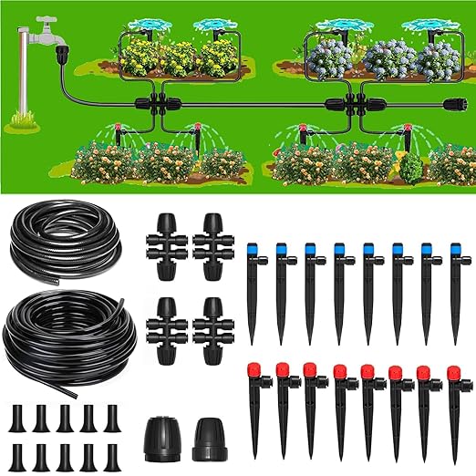 82Ft(25m) Quick-Connect Drip Irrigation System kit,Automatic Garden Irrigation System for Lawn Garden Greenhouse Automatic Irrigation Equipment,1/2 "with 1/4" Irrigation Pipe and Drip Irrigator