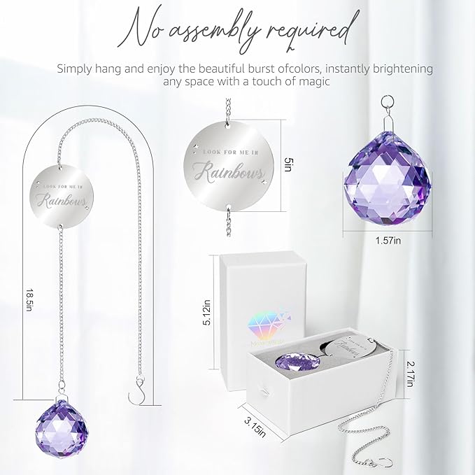 Memorial Gifts for Loss of Loved One, Unique Sympathy Idea, Purple Crystal Ball Grief Suncatcher, Rainbow Bereavement Box for Mom Dad Husband Son Daughter