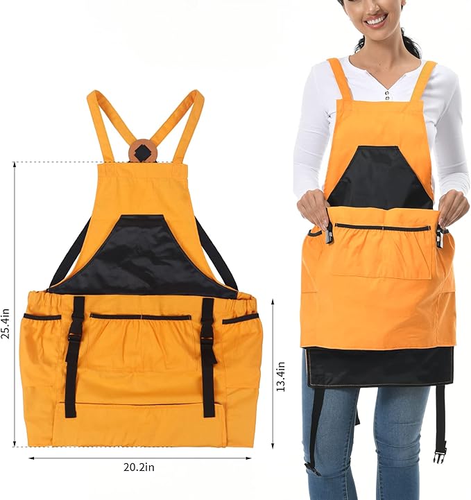 Gardening Apron,Unisex 8Oz Waterproof Canvas Garden Apron with Pockets for Harvesting, Gardening Gifts for Women