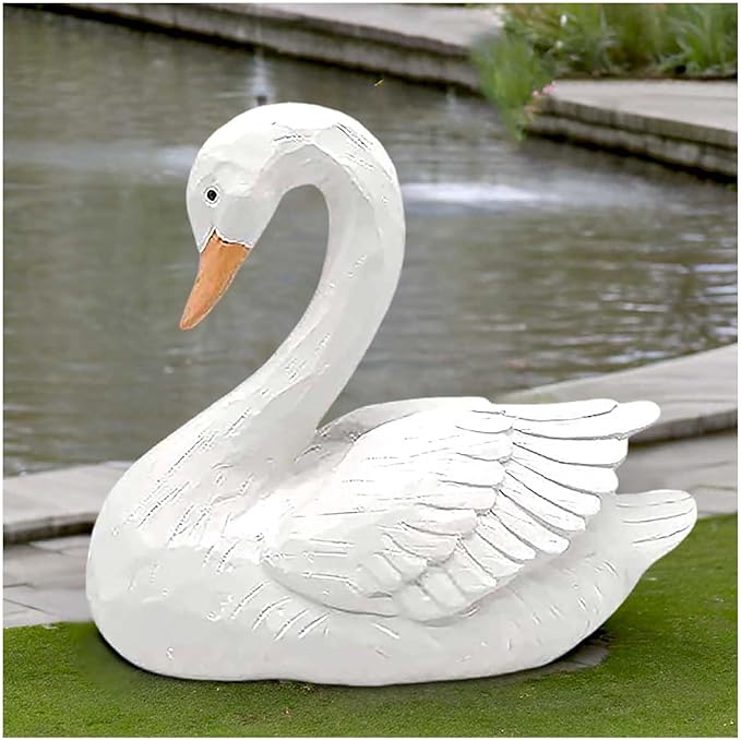 White Swan Figurine - Home Decor Exquisite Sculpture Resin，Artistic White Goose Statue Craft for Elegant Outdoor Garden and Yard Decoration, 7.48 Inches