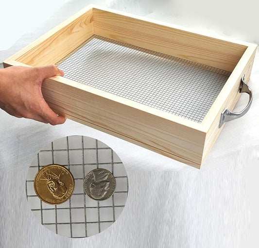 Voulosimi Soil Sifter Metal Dirt Sifter 3/8" Mesh Screen with Wire Mesh Multi-Purpose Garden Sifter Rock Sifter Compost Sifter for Gardening (16.7 x 12.8 inch)