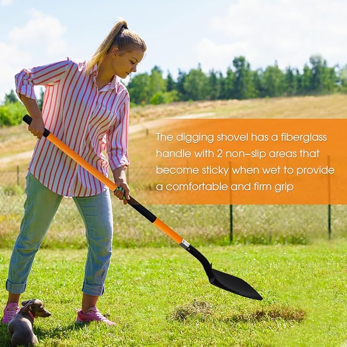 Shovel for Digging, Heavy Duty Shovel for Gardening, Metal Spade Shovel for Digging with Fiberglass Handle, 56 Inches