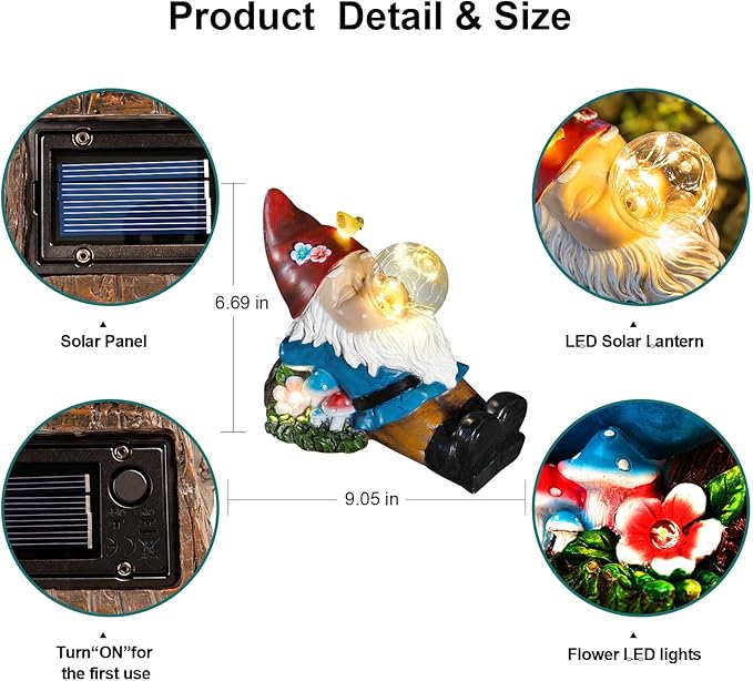 Solar Gnome Blowing Bubble Garden Statue with LED Lights, Outdoor Garden Waterproof Decoration, Courtyard, Lawn, Courtyard Decoration - The Ideal Gift for Women