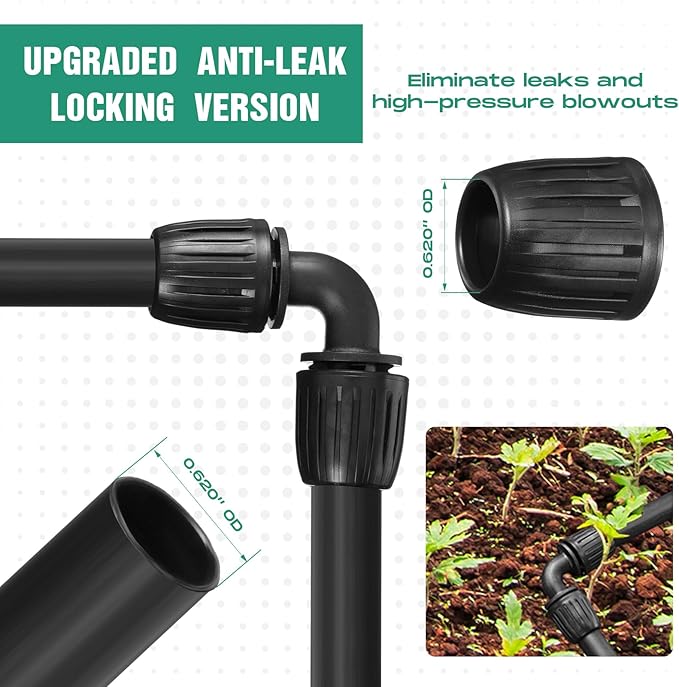 Frienda 40 Pcs 1/2 Inch Irrigation Fittings Elbow Connectors Tubing (1/2" Idx0.6-0.63" Od) 16mm Drip Tubing Barbed Drip Parts Locked Elbow Connectors for Hose, Black and Green