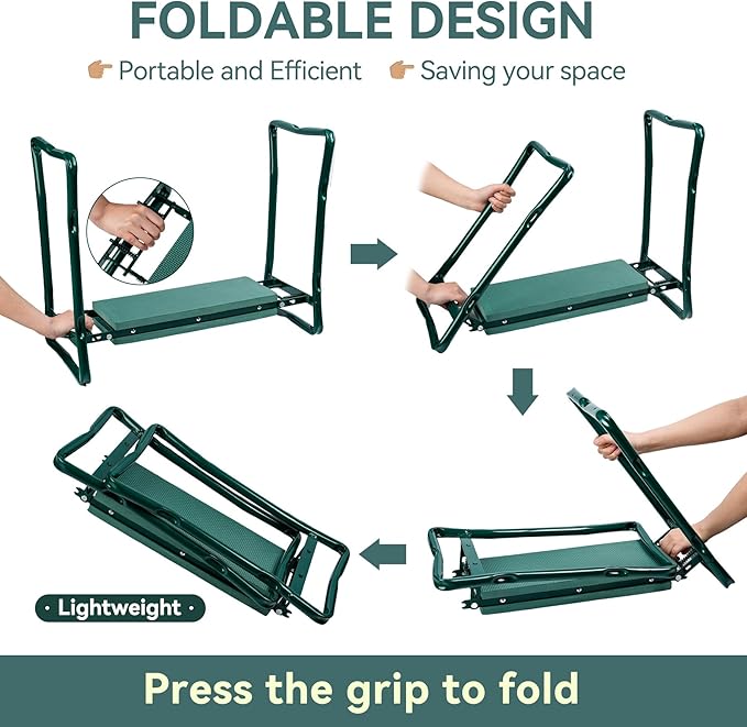 Garden Stool,Garden Kneeler and Seat, Gardening Bench with 1 Tool Pouches EVA Foam Pad for Kneeling and Sitting to Prevent Knee & Back Pain, Gardening Gift for Seniors,Women, Grandparents, Mom & Dad