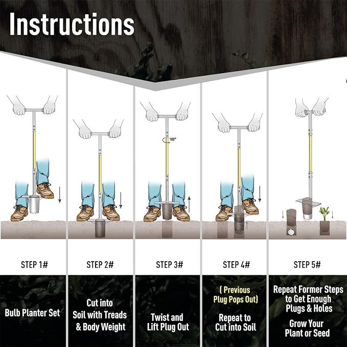 Jardineer Bulb Planter Tool Long Handle and Small Flowers Transplanter Tool, 3PCS Bulb Planting Set for Tulips, Daffodils, Lily