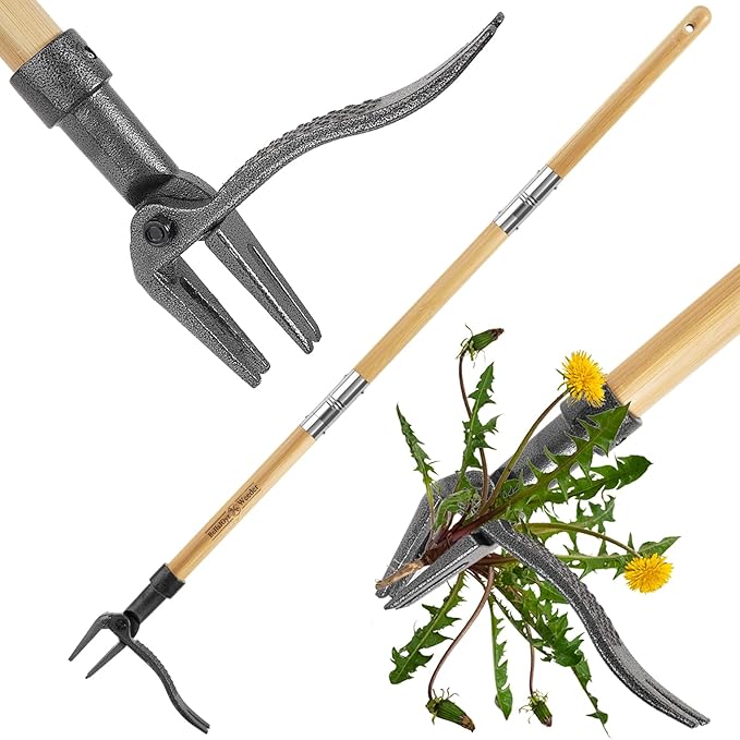 Weed Puller, Stand-Up Weed Puller Tool with Long Handle & 4-Claw Steel Head, 3-Sectioal Pole Design, Garden Hand Weeding Tool - Easily Remove Weeds Without Bending, Pulling,or Kneeling