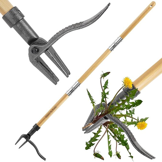 Weed Puller, Stand-Up Weed Puller Tool with Long Handle & 4-Claw Steel Head, 3-Sectioal Pole Design, Garden Hand Weeding Tool - Easily Remove Weeds Without Bending, Pulling,or Kneeling