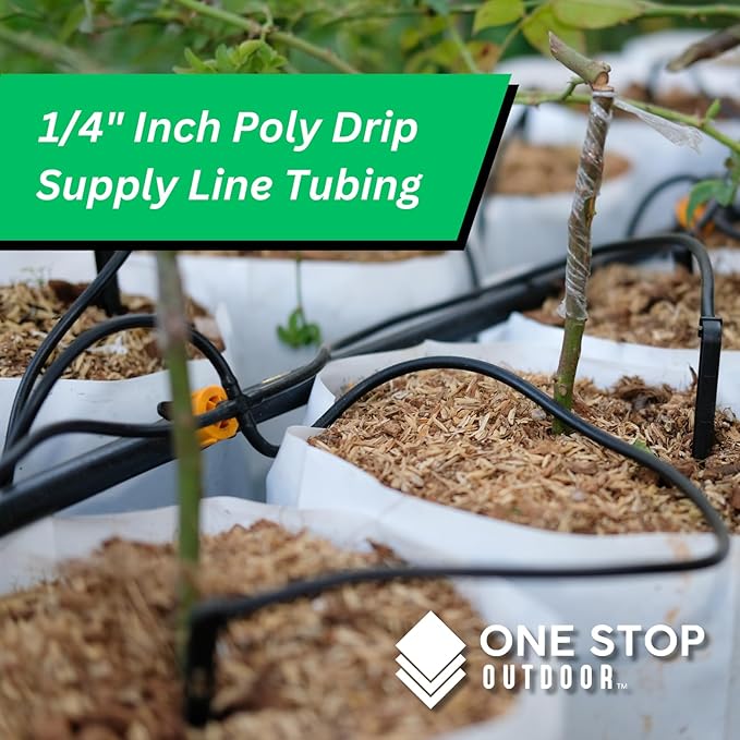 50' ft USA Made Premium 1/4-Inch Drip Irrigation Poly Supply Tubing, for Irrigation Drippers, Drip Emitters, and Drip Systems - Polyethylene (Works with Raindrip, Rainbird & More) (Black 50')