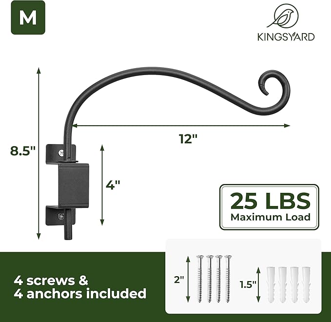 Kingsyard 2 Pack Swivel Plant Hangers Outdoor - 12 Inch Heavy Duty Wall Plant Hooks for Hanging Plant Baskets Bird Feeder Lanterns Wind Chimes