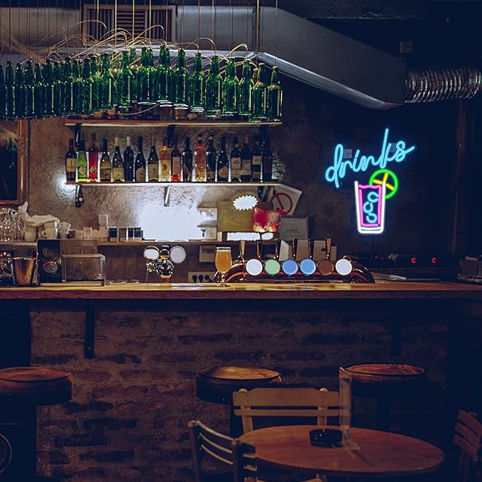 WLHOPE Drinks Neon Signs Cool Drink Cup LED Neon Lights for Wall Decor, USB Cocktail Art Wall Lights for Home Bar Club Hotel Restaurant Cafes Shops Wedding Birthday Party