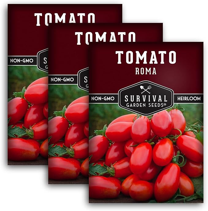 Survival Garden Seeds - Roma Tomato Seed for Planting - 3 Packs with Instructions to Plant and Grow Italian Roma Tomatoes in Your Home Vegetable Garden - Canning Favorite - Non-GMO Heirloom Variety