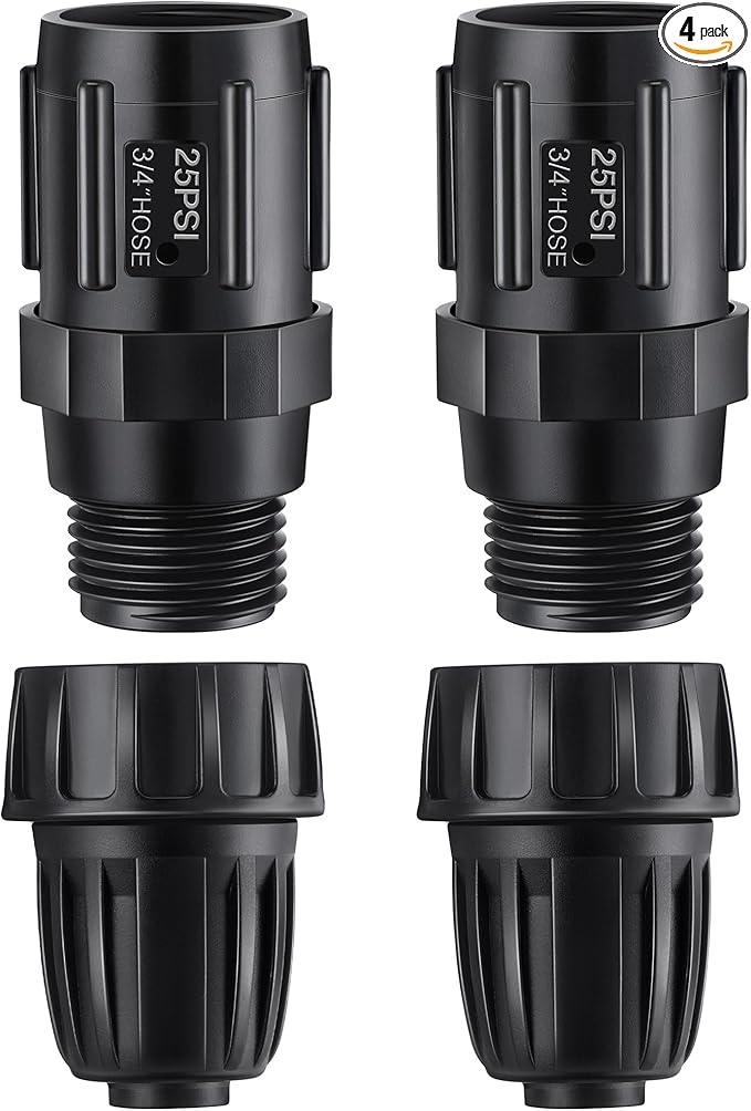 4 Pcs 25 PSI Drip Irrigation Pressure Regulator Faucet Adapter Kit, 2 Pcs 3/4" FHT x 3/4'' MHT Pressure Regulator, 2 Pcs 1/2 Inch Drip Irrigation Tubing Adapter for Drip Irrigation System