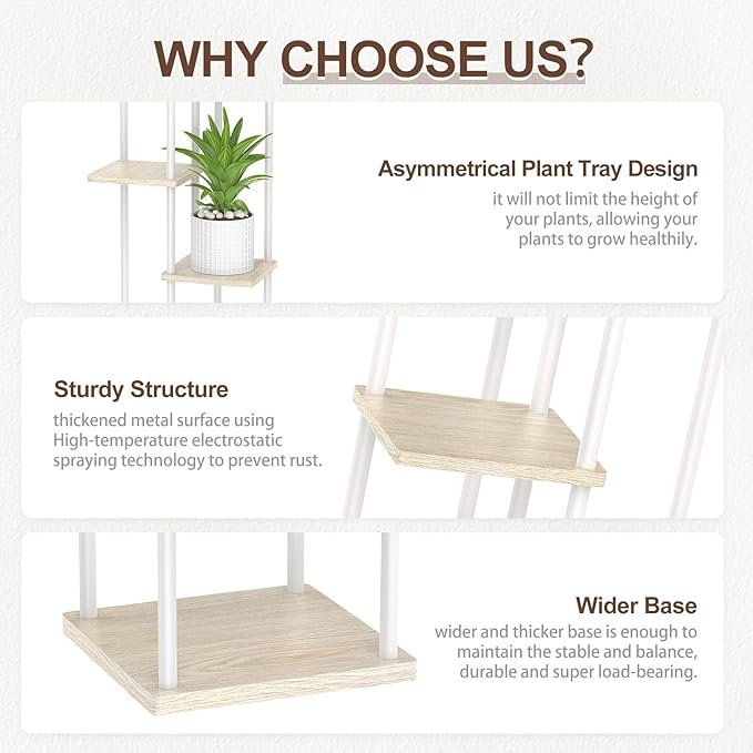 6 Tier Plant Stand Indoor Outdoor , Metal Wood Tiered Corner Plant Stands Pot Holder, Wood Flower Shelf Display Rack for Living Room Bedroom Balcony Garden Patio, White