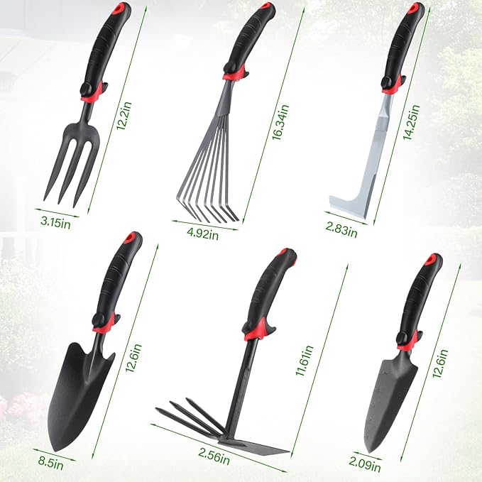 WILLBOND 12 Pcs Stainless Steel Garden Tool Set Heavy Duty Outdoor Gardening Hand Tools with Non Slip Rubber Grip Ideal Garden Kit Gifts for Men and Women