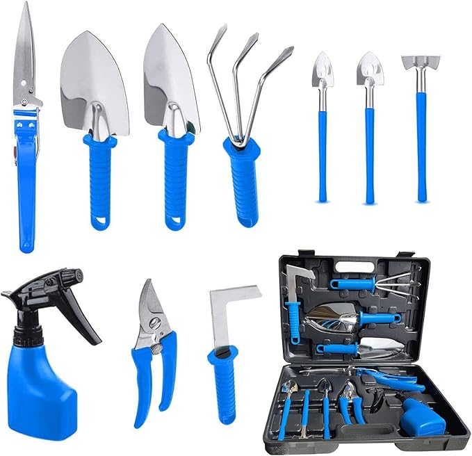 Garden Tools Set, 10 Pieces Stainless Steel,Gardening Tools kit with Handbag, Garden Hand Tools for Digging Planting Pruning, Garden Gifts for Women,Men