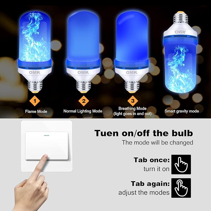 OMK - Blue Flame Christmas Decor LED Flame Effect Light Bulbs - Upgraded 4 Modes Fire Simulated Lamps - Christmas Gifts, Party, Indoor/Outdoor Decoration Lights (Blue 2)